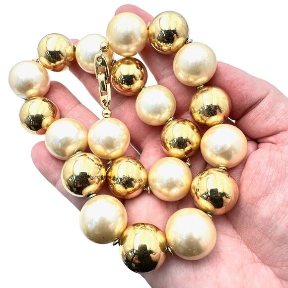 Vintage Napier Womens Glass Pearl Gold Tone Large Bead Choker Statement Necklace - Picture 4 of 6